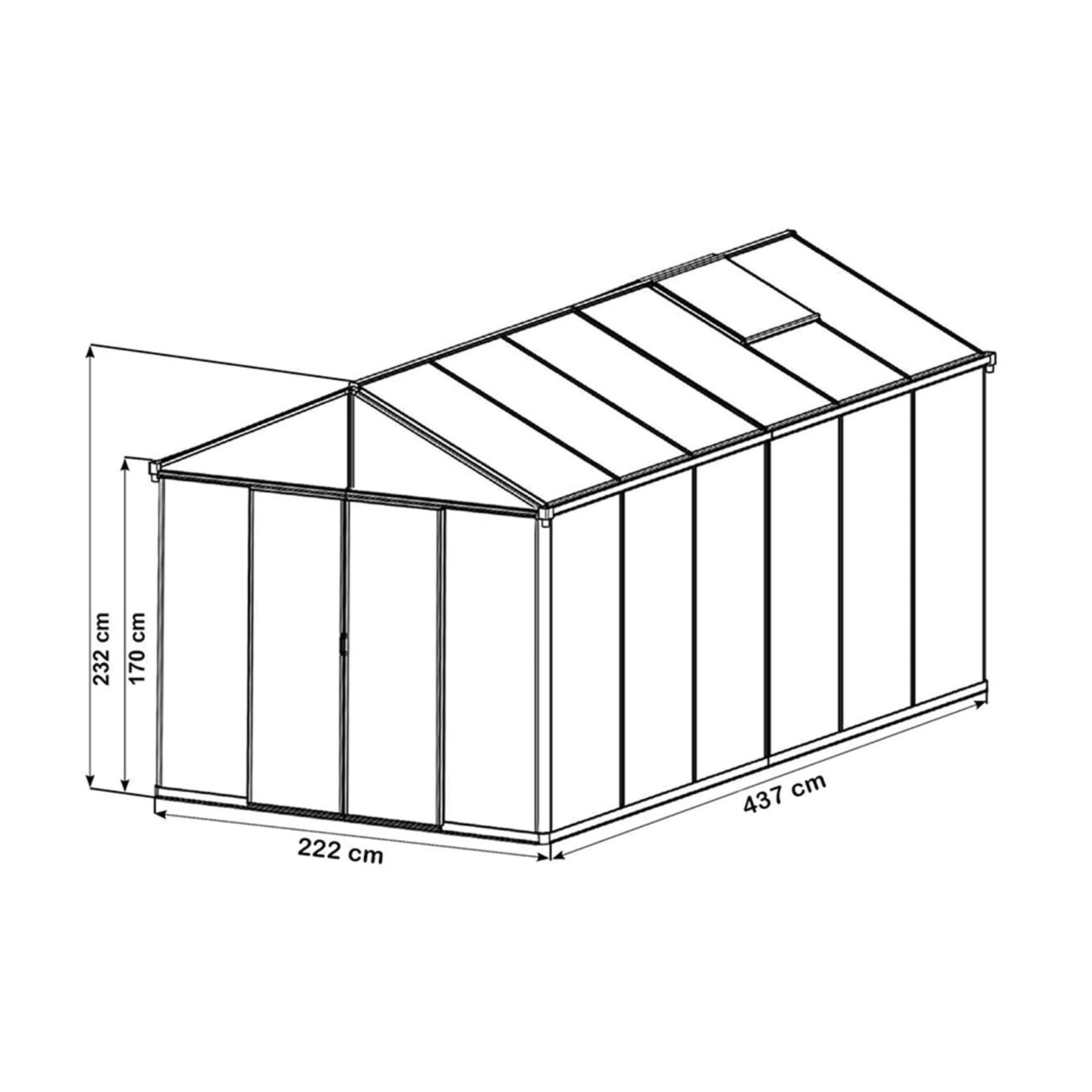 GFP Serre TITAN 24 aluminium 222x437 cm, panneaux double paroi épais 10 mm avec fenêtres supplémentaires, ouvre-fenêtre automatique - 3