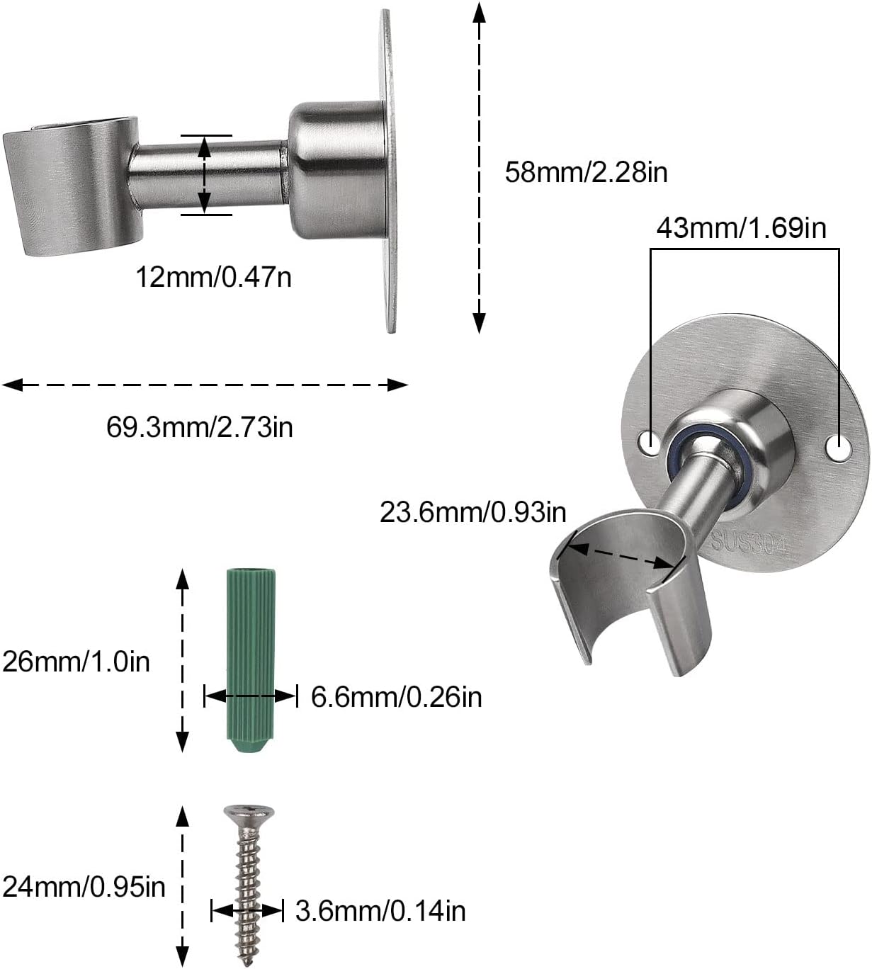 Staffa Parete In ABS Cromato Per Asta Doccia 22 Mm – Compatibile Con Tubi 21,5-22 Mm, Vite Inclusa