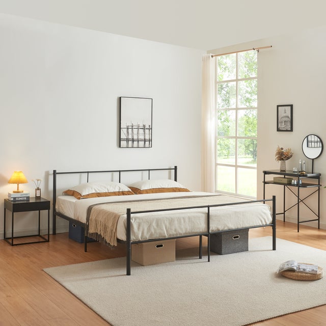 Struttura Letto in Metallo con Testiera e Pediera 160 x 200 cm Letto Matrimoniale Minimal Design - Nero