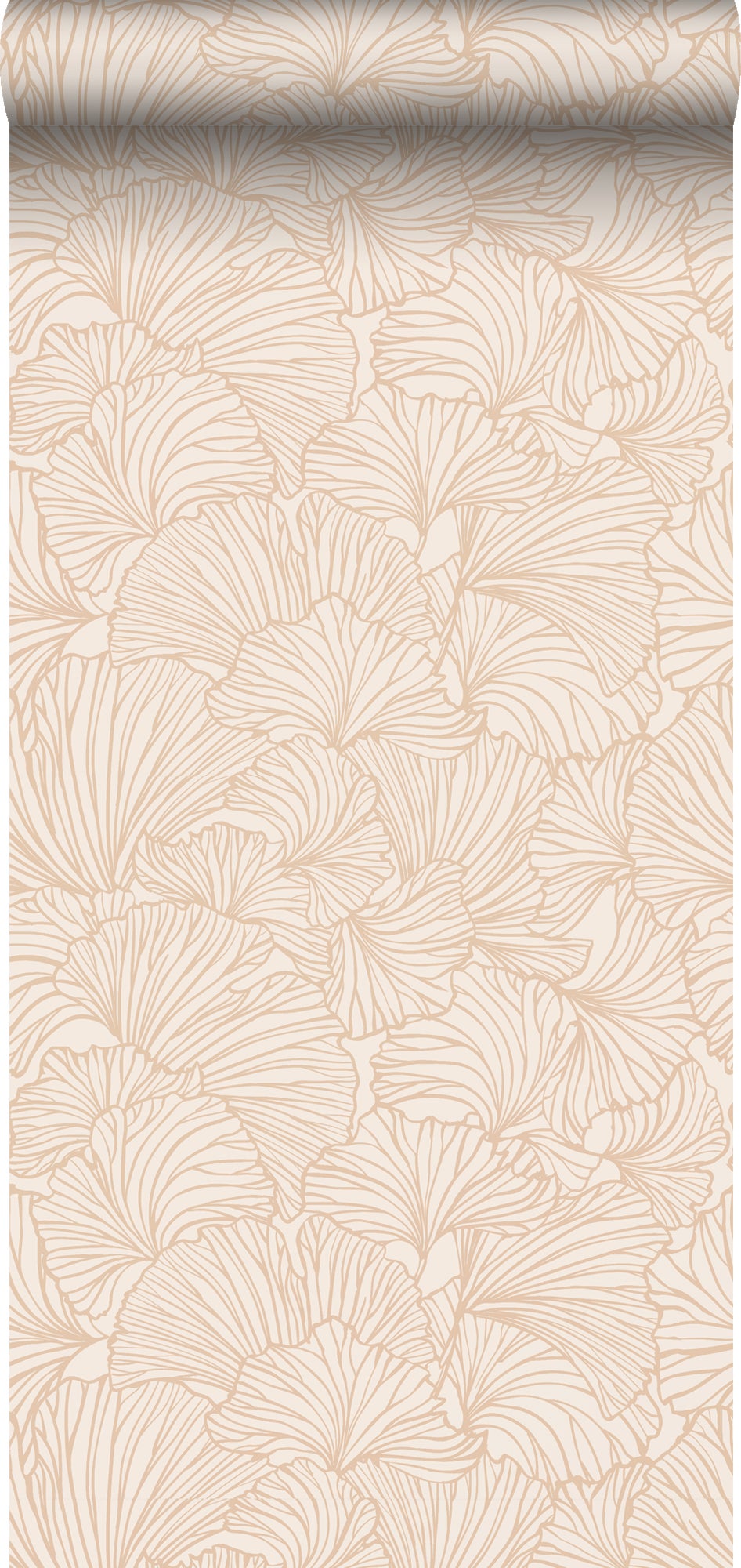 Tapeta liście miłorzębu piaskowego beżuIjasnej terakoty - 53 cm x 10.05 m - ESTAHOME
