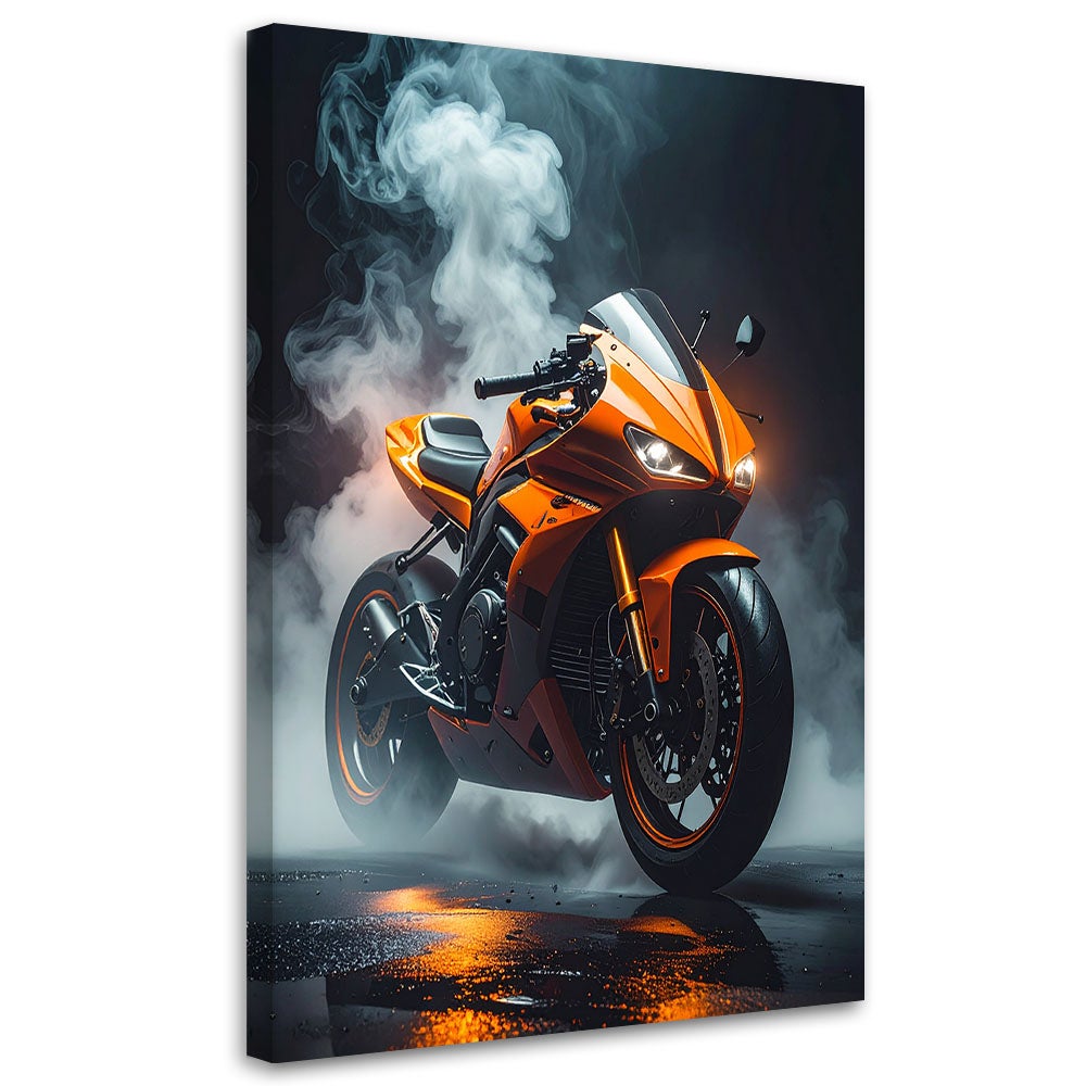 Obraz nowoczesny do pokoju młodzieżowego, Pomarańczowy Motocykl Motor Ścigacz 70x100