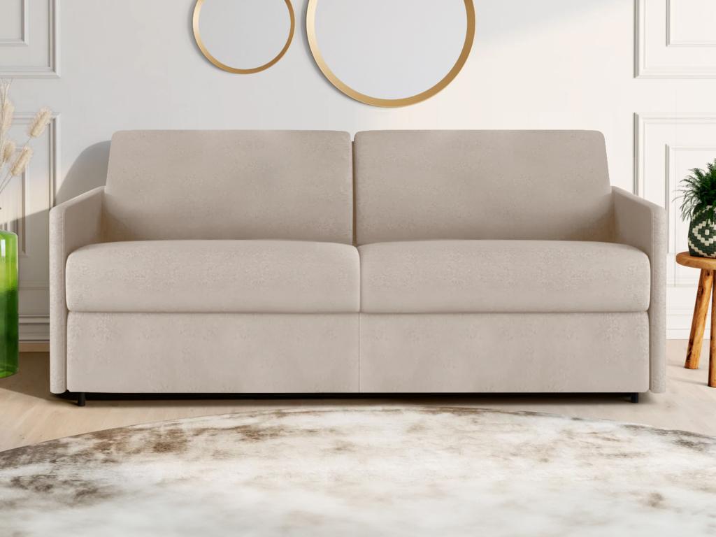 Canapé 4 places convertible express en tissu beige - Couchage 160 cm