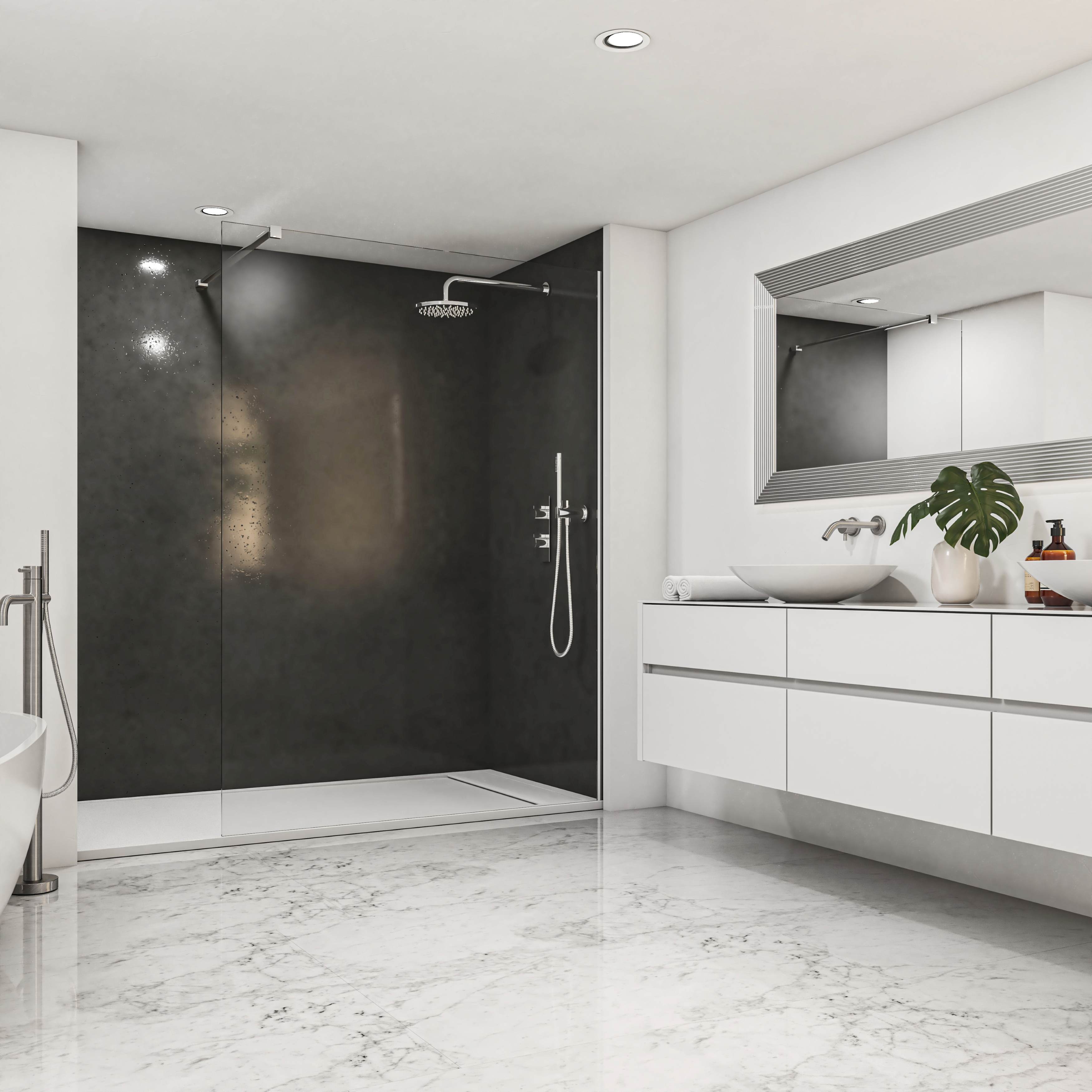 NEBADOON | Mampara de Ducha Fija transparente con Cristal templado 8mm Antical - Mampara fija con Perfilería Plata Brillo 90cm (Ancho) x 200cm (Alto) - 2