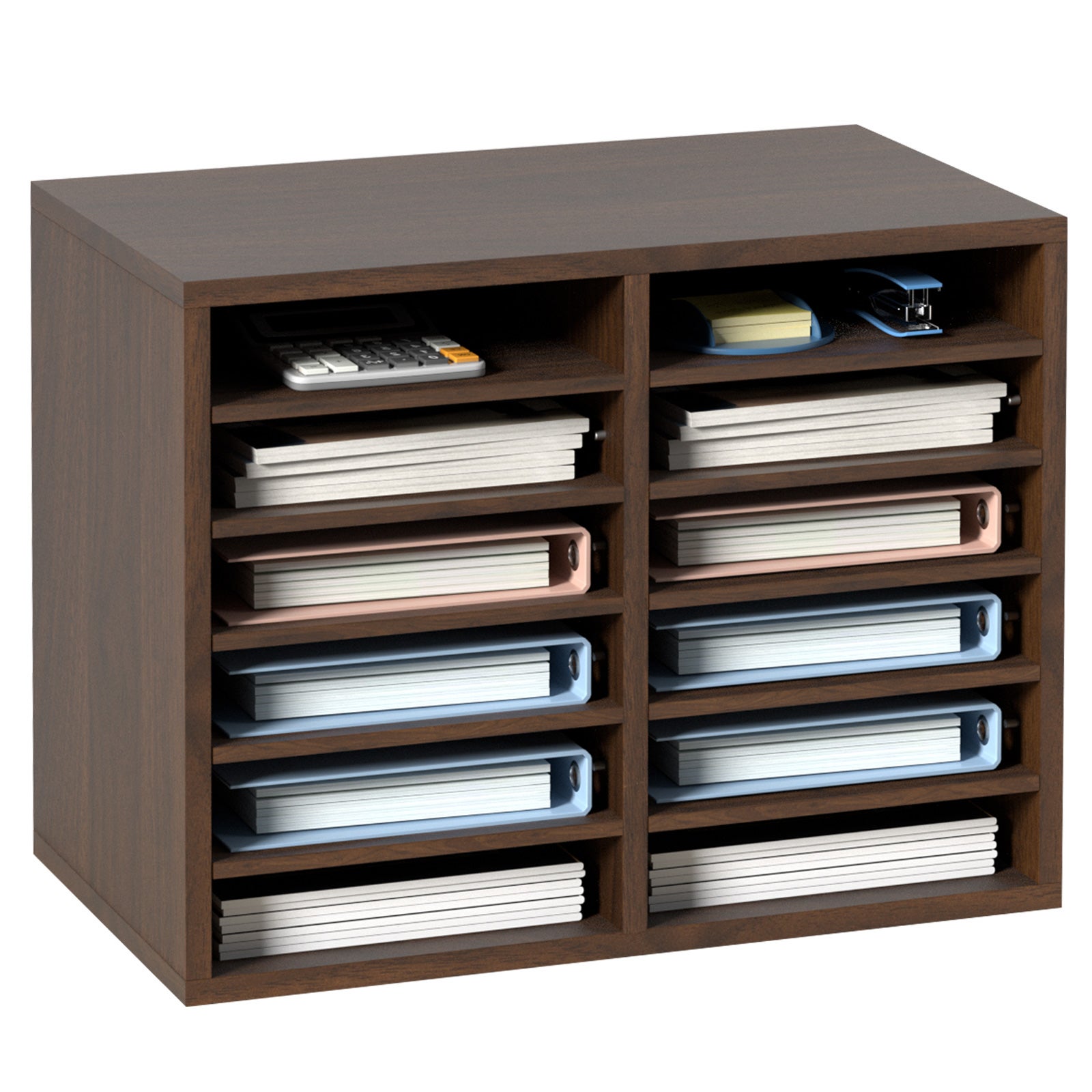 Taca na listy 12 przegródek organizer wykonany z MDF, taca na dokumenty vintage brown 520 x 305 x 410 mm, schowki uchwyt na biurko przechowywani VEVOR