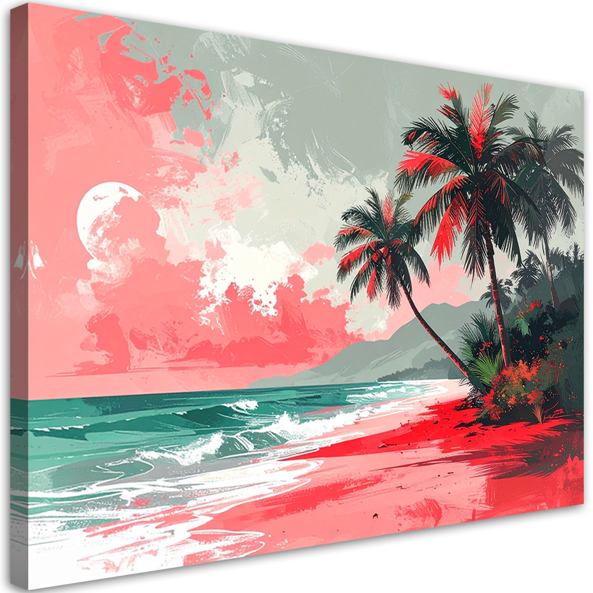 Obraz do salonu sypialni biura spa hotelu,Pastelowa Tropikalna plaża morze palmy pejzaż 120x80