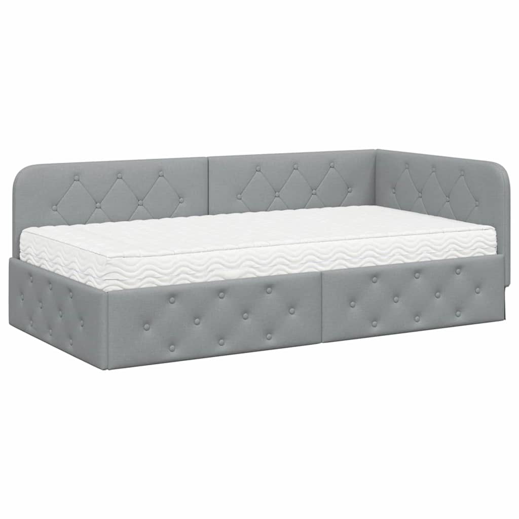 Cadre de lit d’angle gris clair 90 x 190 cm en tissu - 2