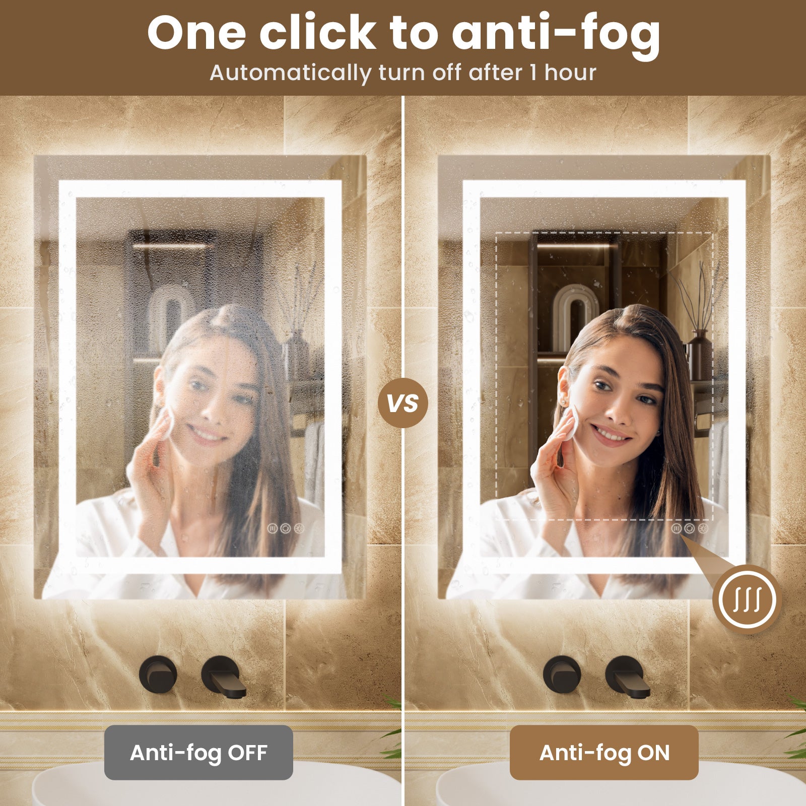 Espejo con Sensor LED, Espejo de Tocador de Inducción, Iluminación Regulable, IP64, Vertical/Horizontal para Baño (80x60cm), Plateado - 4