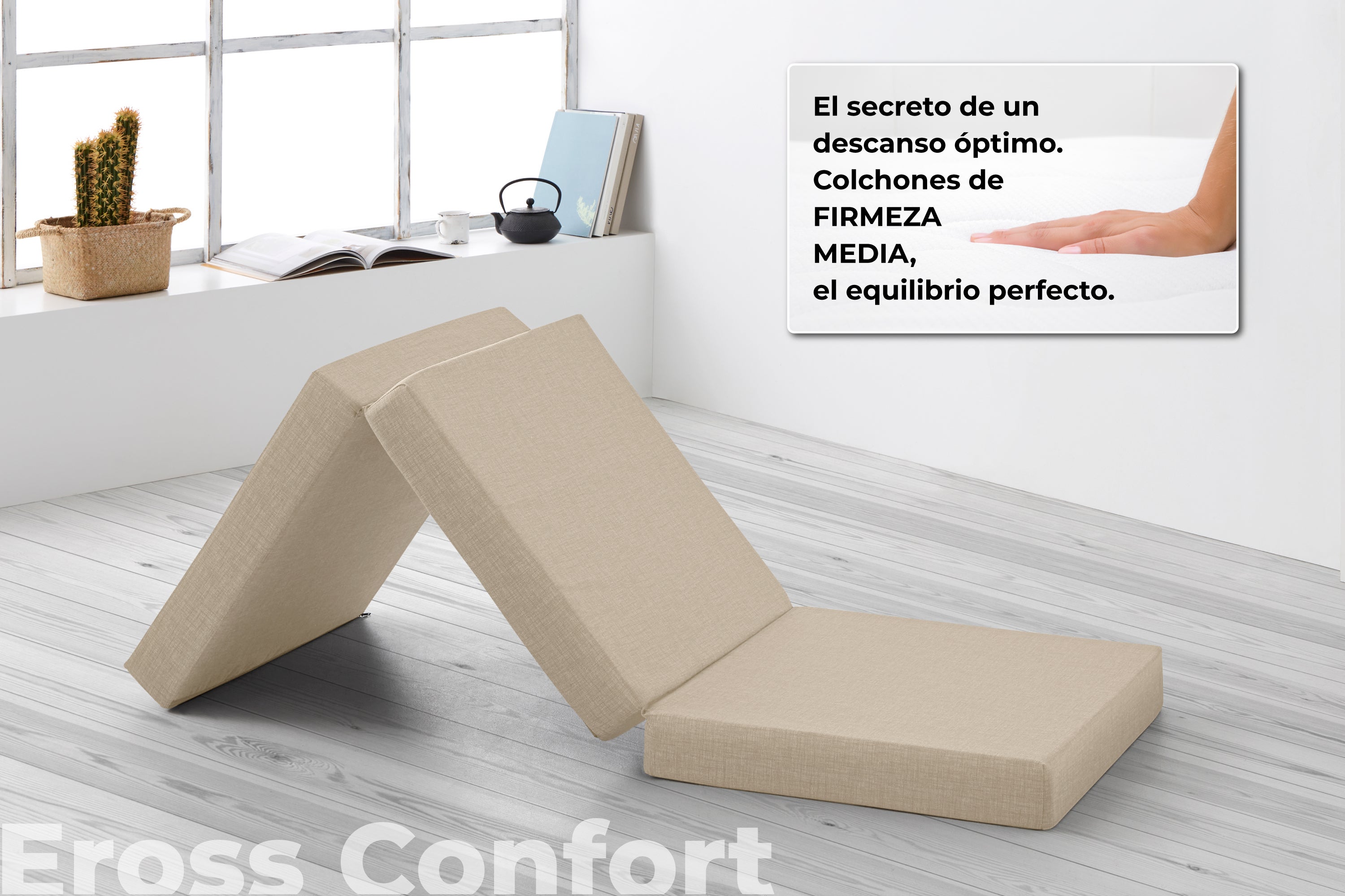 Colchón Plegable 90x195. Transpirable Funda Lavable y Bolsa de Transporte. Altura 10 cm Beige - 2