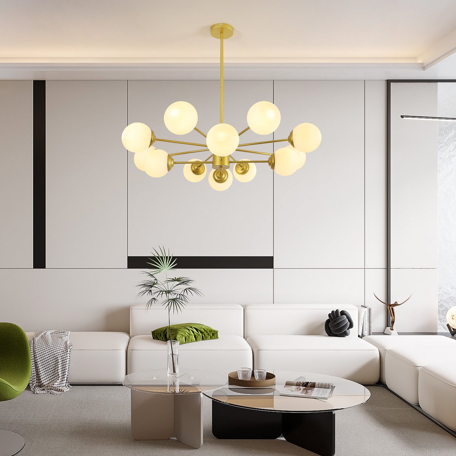 COMELY Lustre Sputnik Doré 12 Lumières E27 avec Globes en Verre, Plafonnier Design Moléculaire pour Salon Salle à Manger Chambre - 4