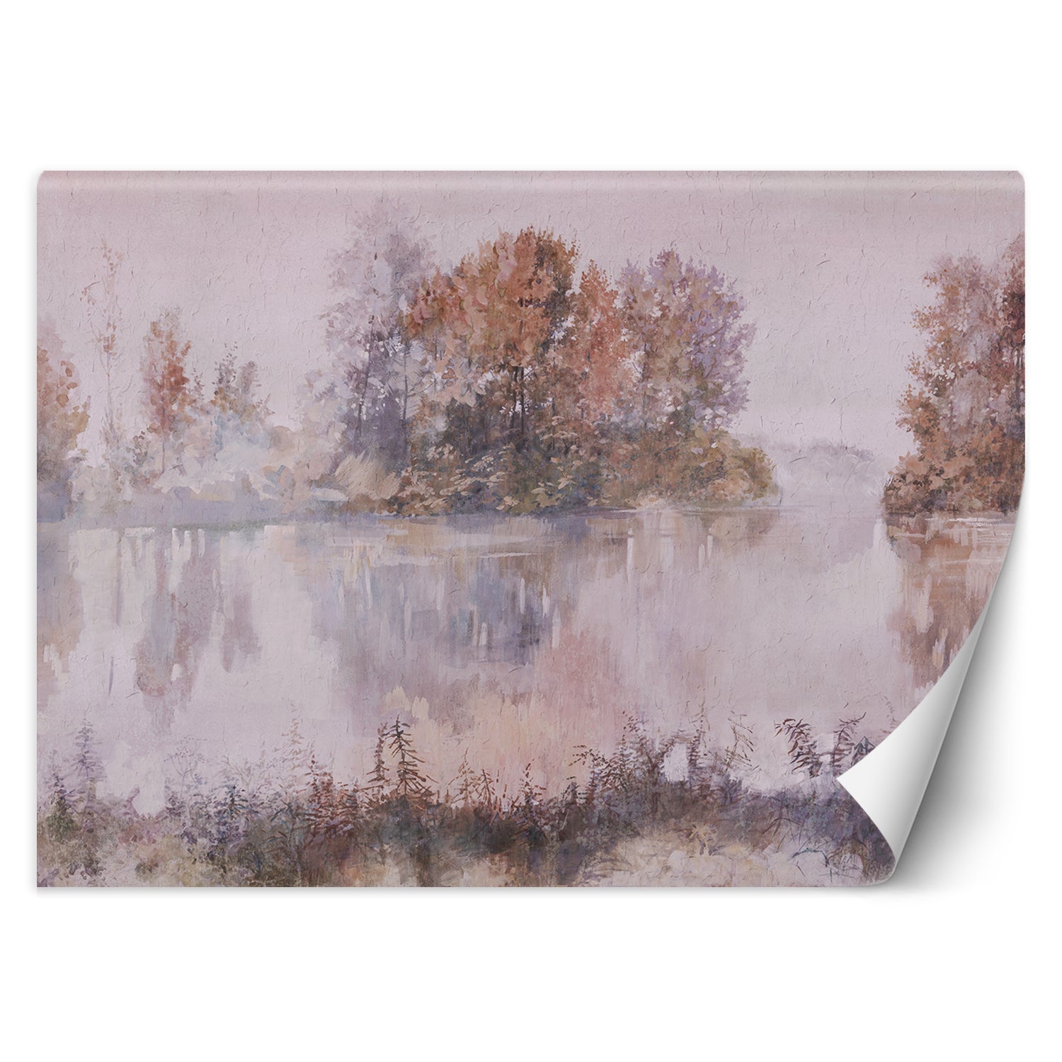 Fototapeta, Widok na jezioro mgła akwarela 300x210