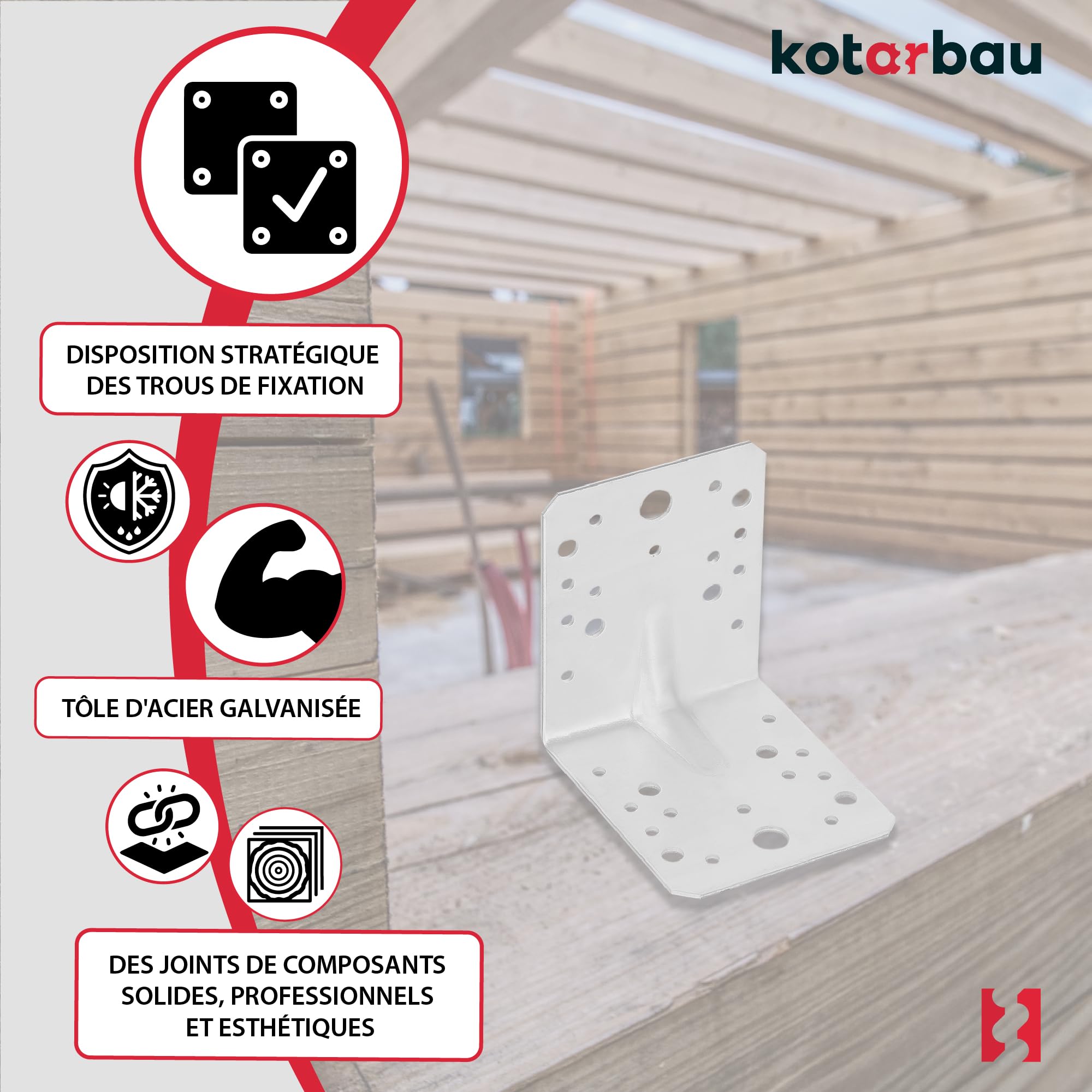 12 szt. Kątownik Ciesielski - Łącznik Budowlany - 105 x 105 x 90 MM - Stal ocynkowana - z Przetłoczeniem - Nierdzewny KOTARBAU - 5