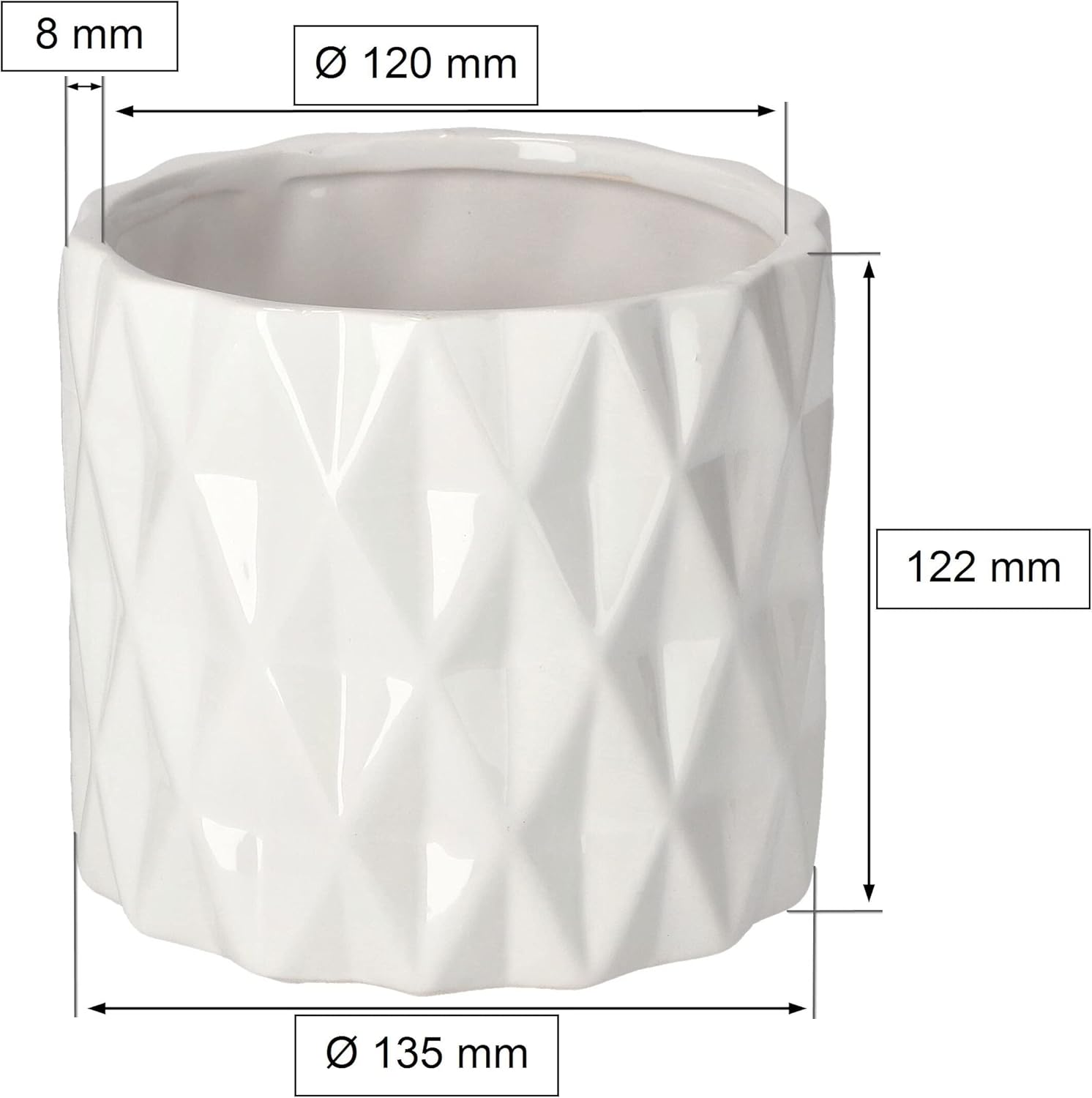 Donica doniczka osłonka ⌀12 cm biała ceramika szkliwiona dekoracja cylinder - KOTARBAU - 2