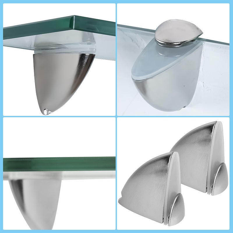 Etagère murale verre Transparent 40 x 10 cm 8 mm, Étagère pour Salle de Bain en Verre Trempé et Aluminium Étagère d'angle - 3