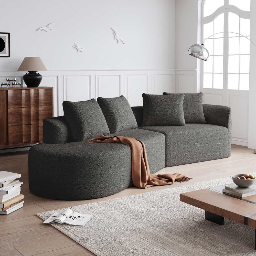 Sofá esquinero de chenilla, 4 plazas, asiento ancho y profundo, diseño ...