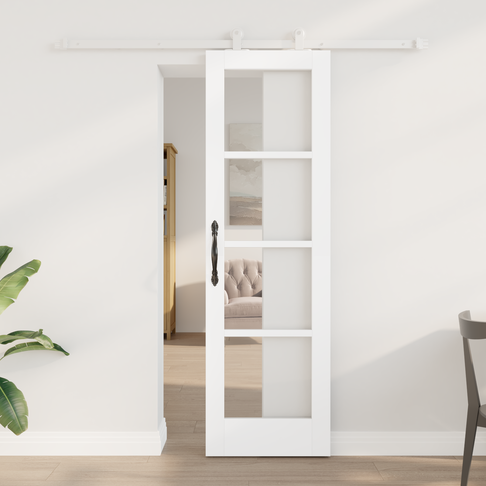 Puerta deslizante vidaxl con juego de herrajes 'orkdal'de madera sólida blanca y vidrio, puerta interior vidaxl con vidrio 'orkdal'blanca 61x198.5x4 c