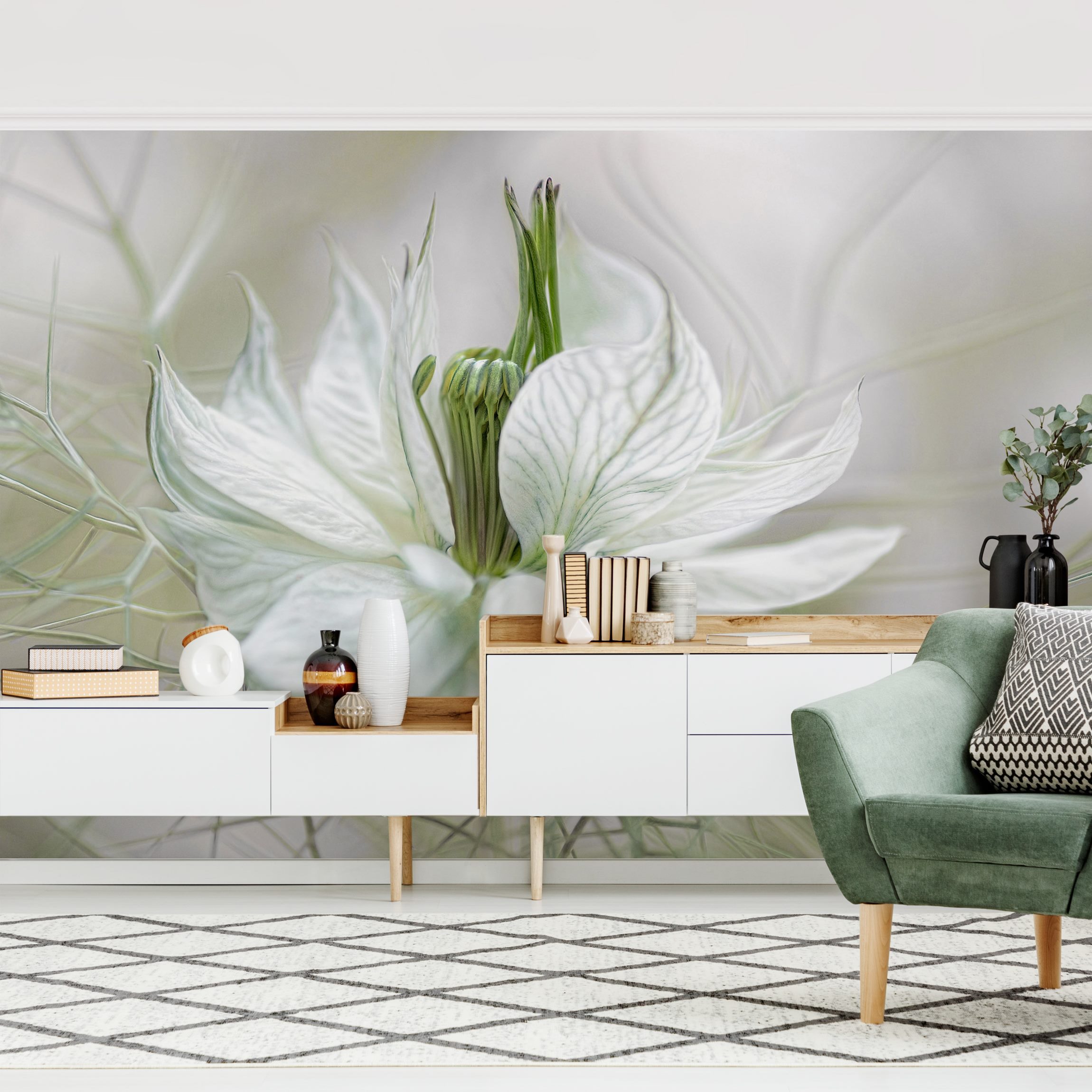 Papel pintado fotomural flores rústico nigella 133 - salón dormitorio cocina pasillo - tnt 384 x 255 cm adhesivo