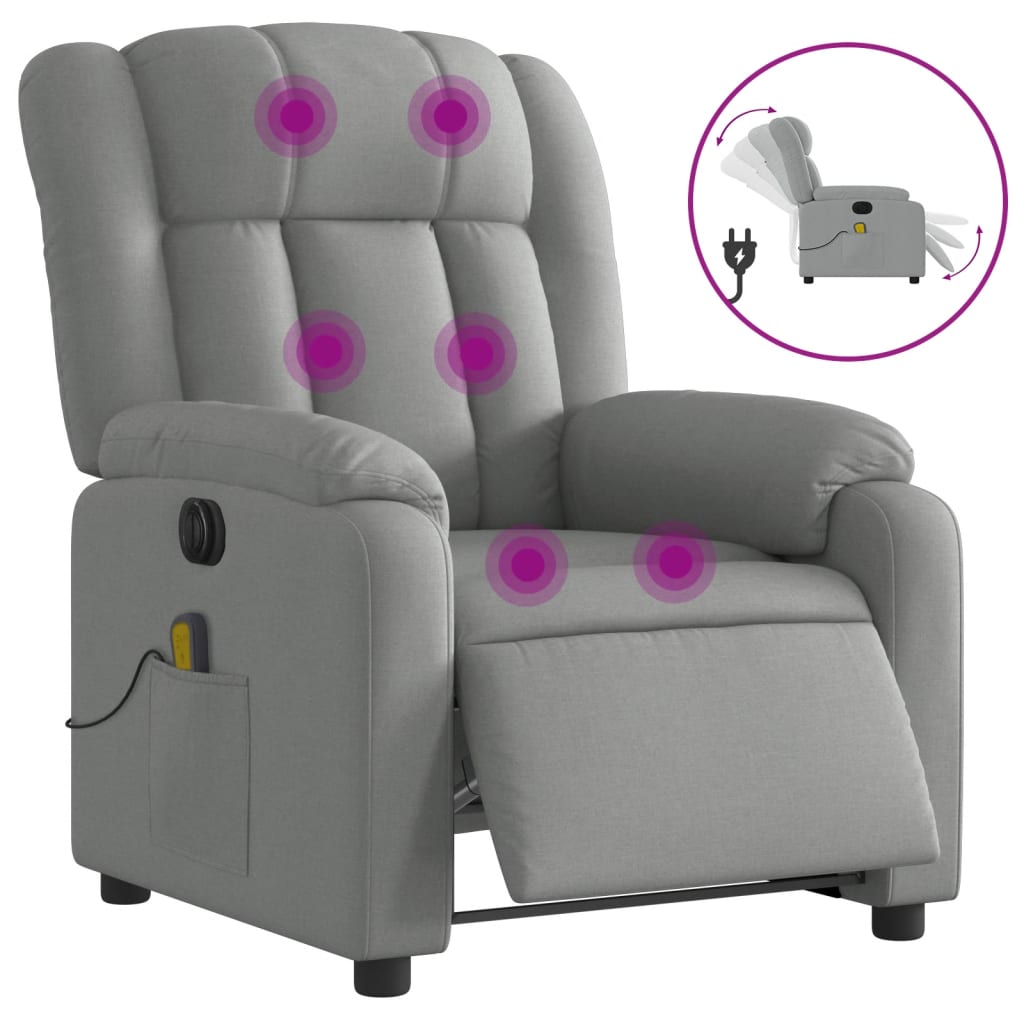 Sillón reclinable de masaje eléctrico | sillón de relax | silla de relax tela gris claro cfw977344