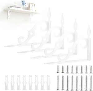 Lot De 4 Supports D'étagère En Fonte Industrielle Décorative - Style Vintage, Motifs Ornés, Robustes Pour étagères Bois (cuisine, Salon, Bureau) - Montage Mural Facile