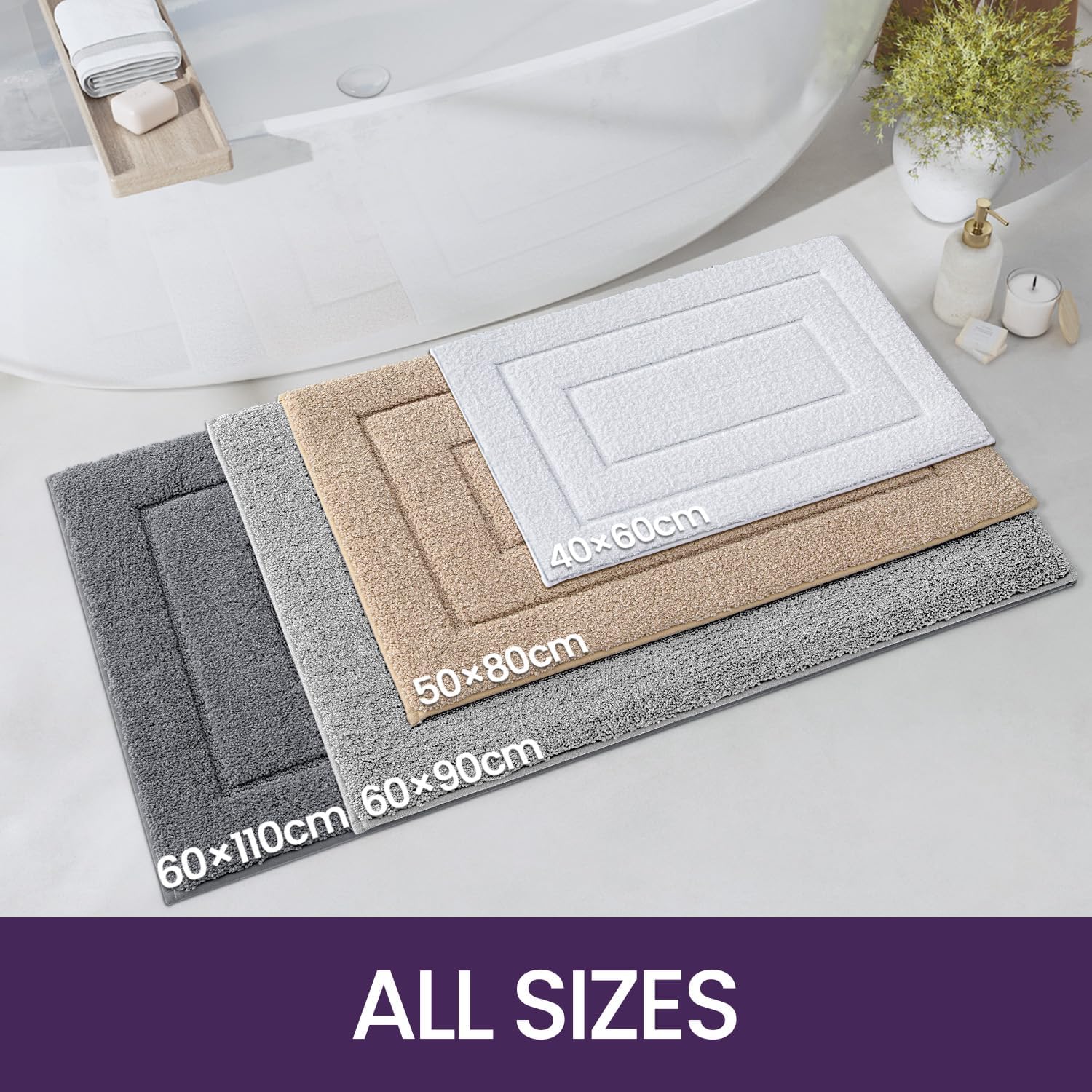 Tapis de Bain Antidérapant 40 x 60 cm, Moelleux en Microfibre, Absorbant l'eau, Lavable en Machine, Extra Epais, pour Salle de Bains, Blanc - 3