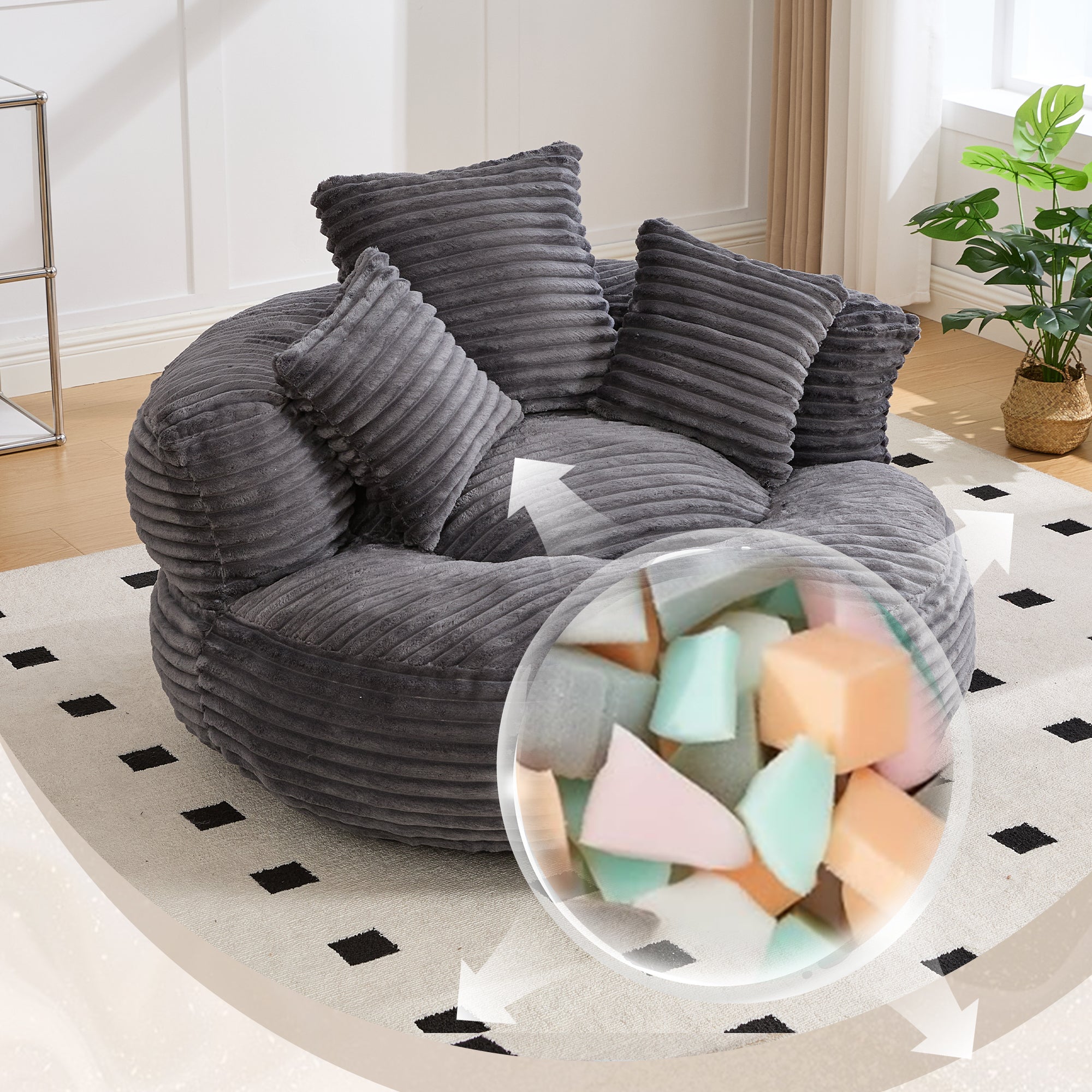 Puf de terciopelo acanalado con respaldo alto y 3 cojines, sillón ...