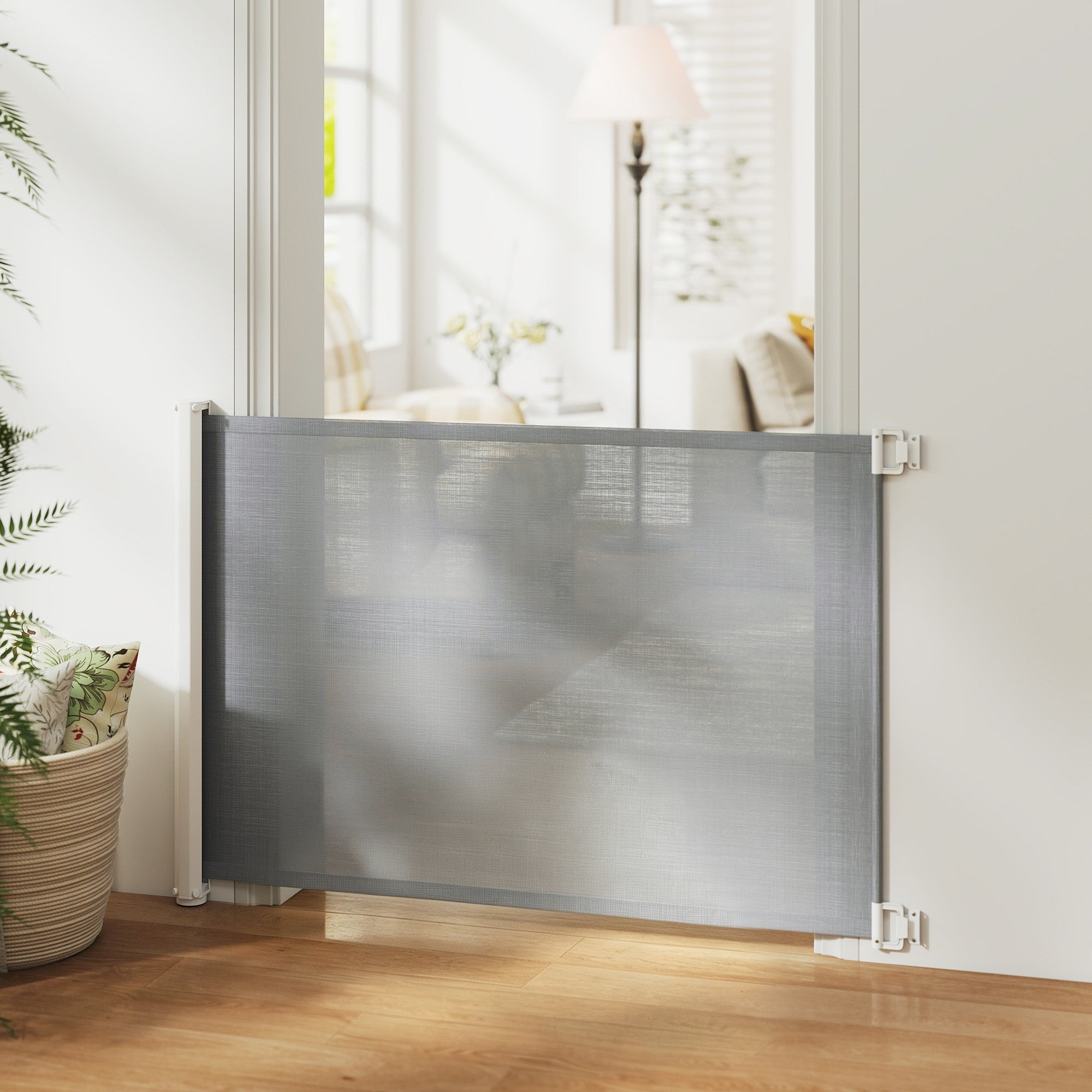 Barrera seguridad de perros extensible PawHut 5,5-115x5,5x82,5cm gris - 2