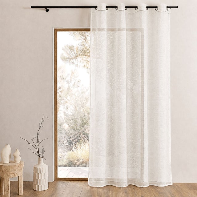 Voilage organza à fines rayures horizontales - Ivoire - 140x240 cm - Polyester