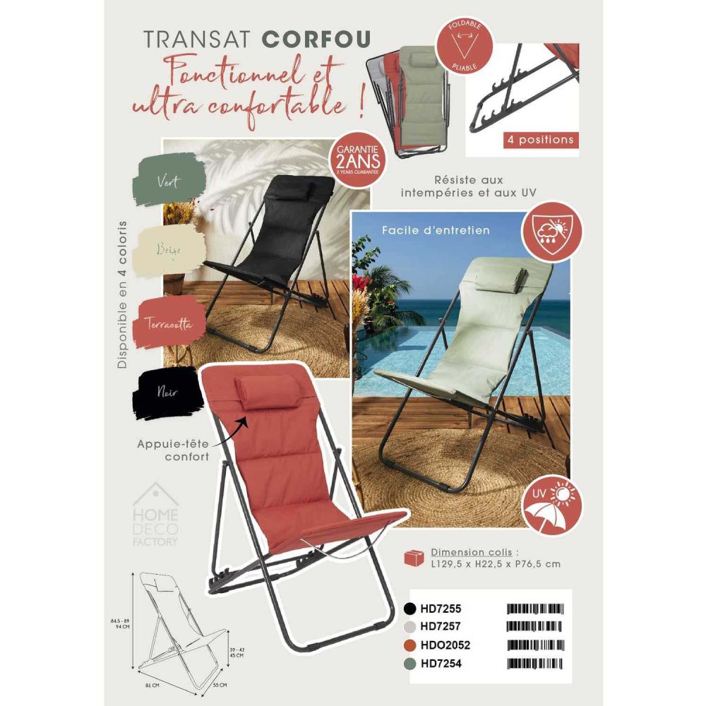 Transat Pliant - Home Deco Factory - Corfou - Noir - 8