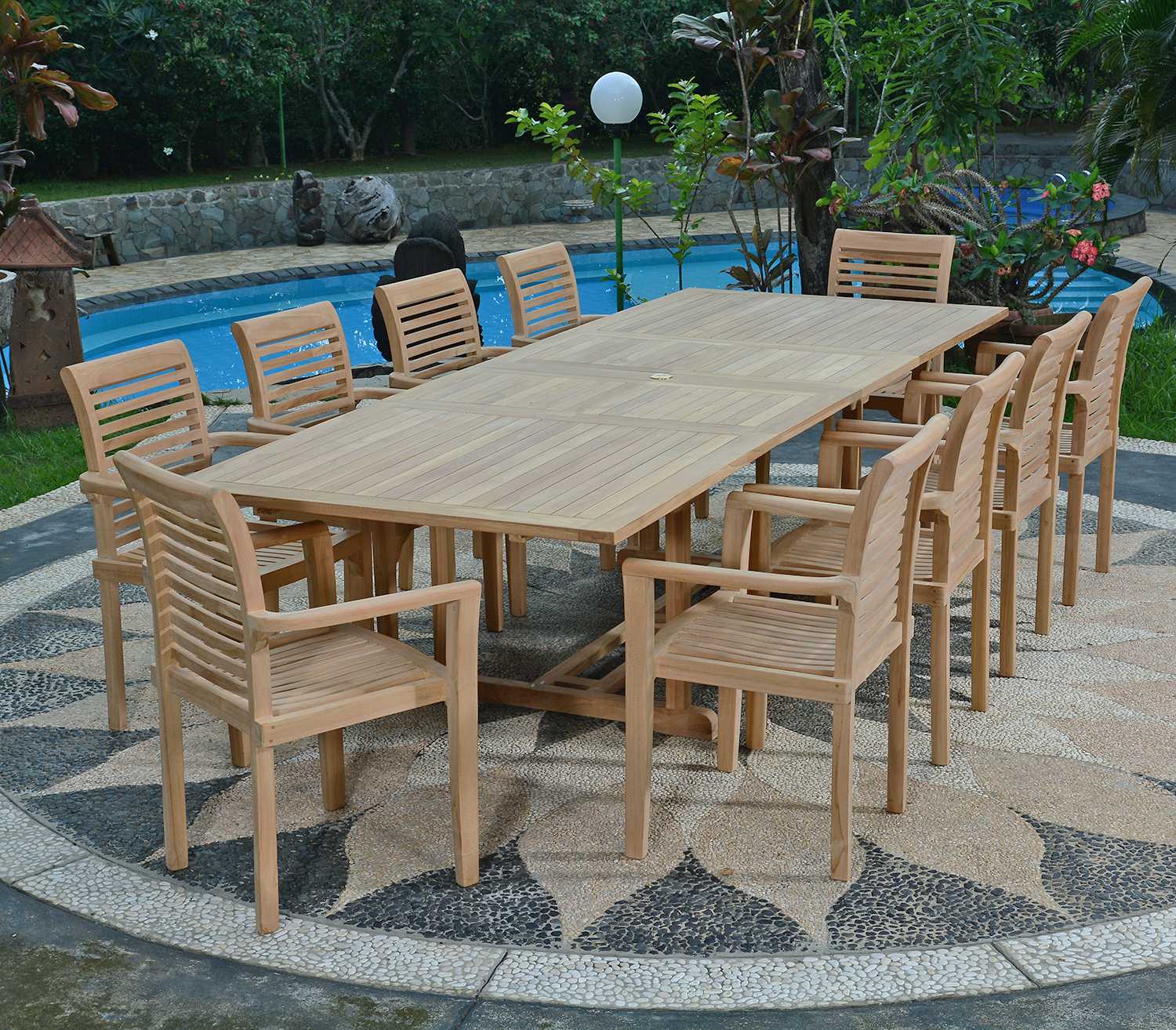 Set di mobili da giardino in teak massiccio Mahina, 10 posti a sedere - 3