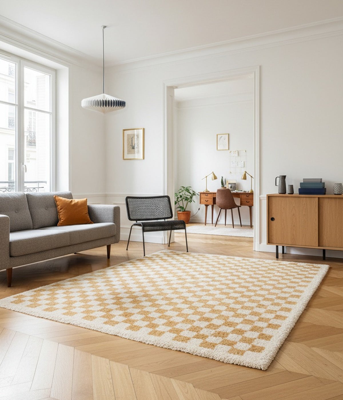 Tapis damier poils longs doux et volumineux CHECKERS - 160 x 230 cm ...