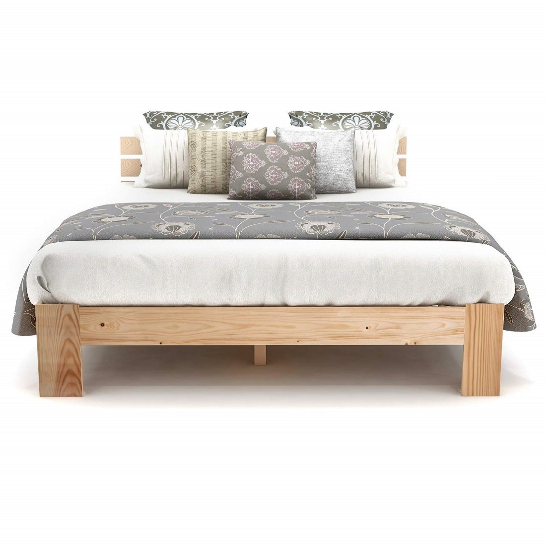 Lit adulte Lit en bois Lit double avec tête de lit en cadre de lit avec sommier à lattes-200 x 140 cm Bois massif Naturel - 5