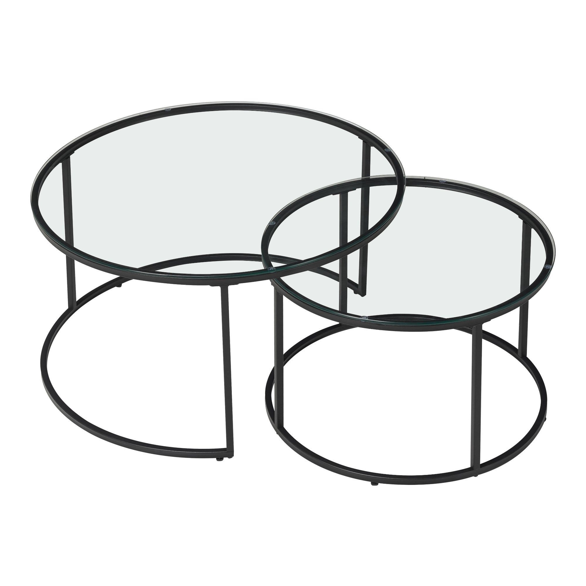 Set de 2 mesas de centro nido Kokkola Metal/Vidrio templado Ø80x45 cm Negro Transparente [en.casa] - 7