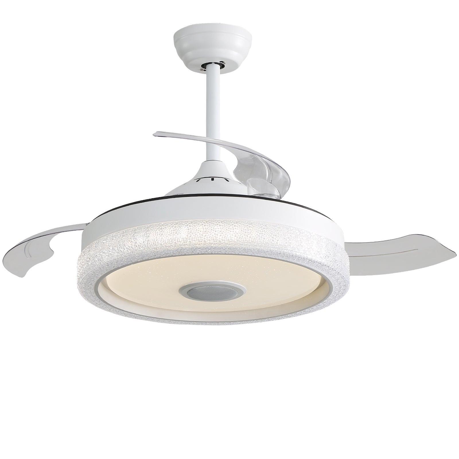 Nowoczesny, niewidoczny wentylator sufitowy 42", silnik DC z pilotem i oświetleniem LED 32 W, sterowanie za pomocą aplikacji Bluetooth