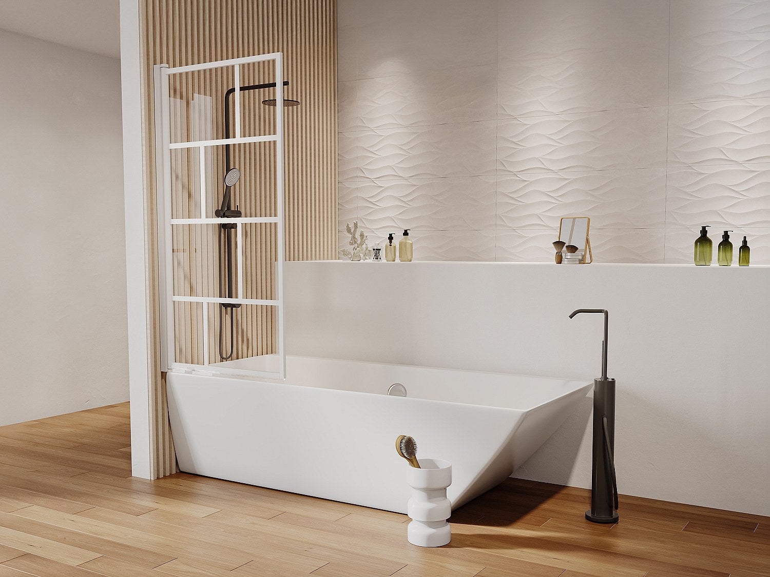 Parawan nawannowy obrotowy w stylu industrialnym - 70 x 140 cm - Biały mat - Szkło - RIVANON