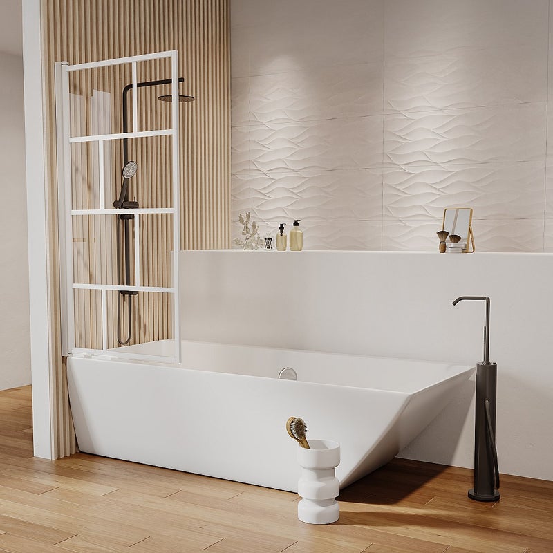 Parawan nawannowy obrotowy w stylu industrialnym - 70 x 140 cm - Biały mat - Szkło - RIVANON