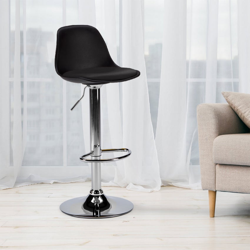 Sgabello per Bar e Cucina con Penisola in Similpelle Design New Orleans - Nero - 2