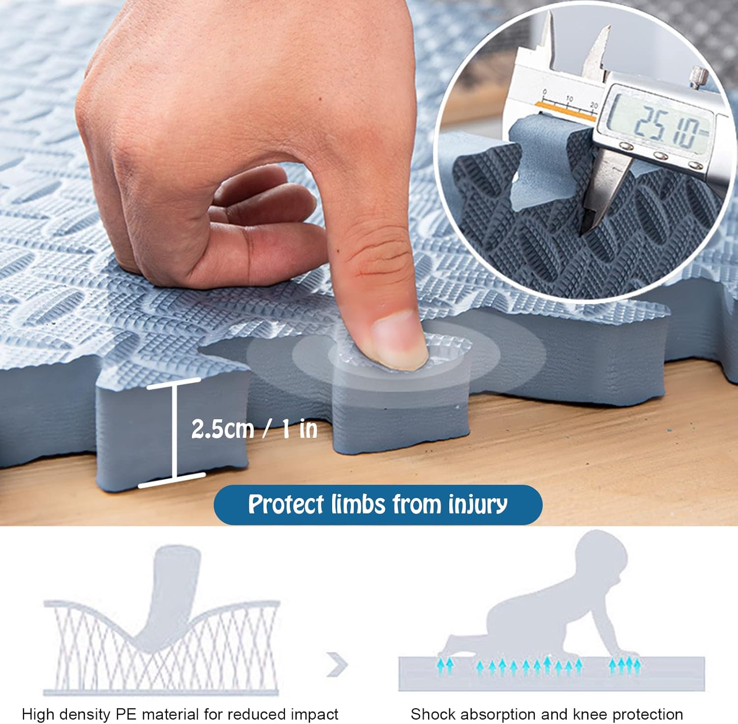 Tapete de juego modular para bebés - 10 piezas de 30 x 30 cm - Superficie protegida para gatear y practicar yoga para niños - 7