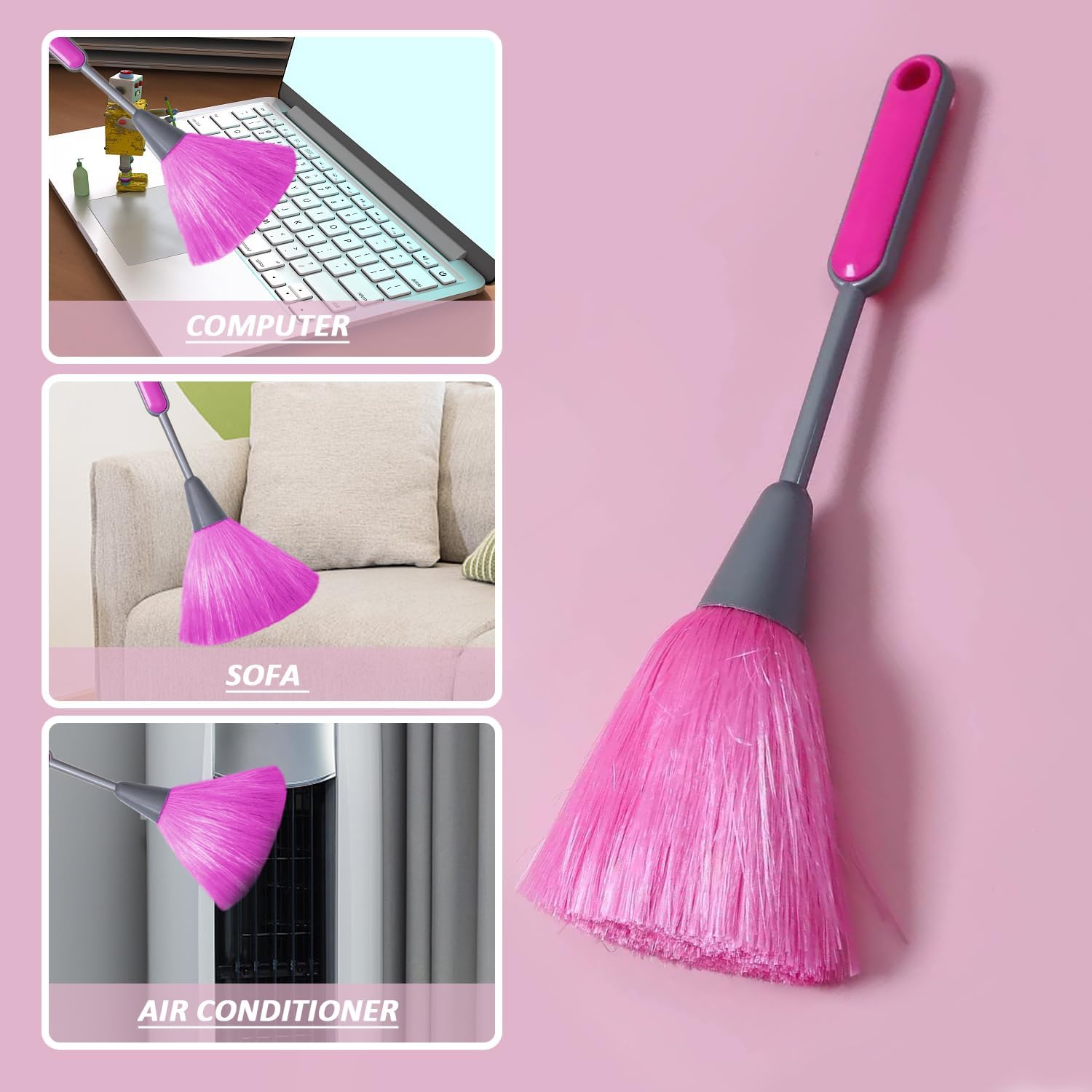 Lot de 3 Plumeaux Moelleux pour Cuisine, Clavier d'Ordinateur, Fenêtre - Plumeau à Main en Microfibre, Outil à Poussière (Vert, Rose Rouge, Bleu) - 4