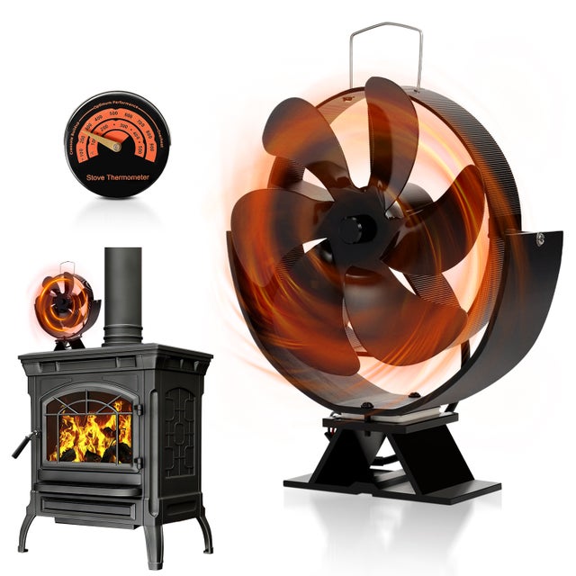 Ventilateur Poêle Ventilateur thermique 6 pales rotation Ventilateur de cheminée à pour Poêle à Bois Cheminée Gaz avec Protection Contre le Surchauffe