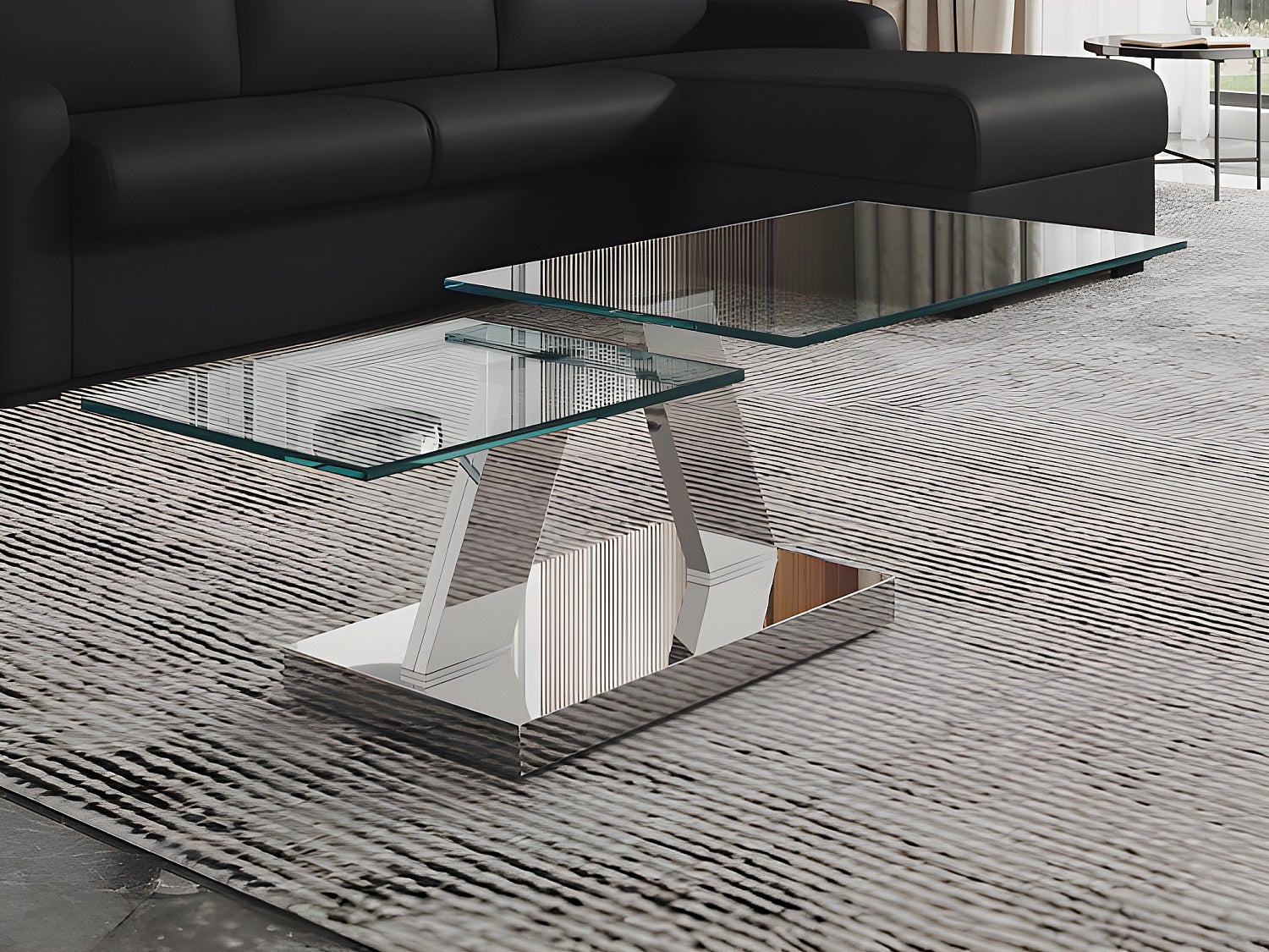 Ława z obrotowymi blatami OYRUS – Szkło hartowane i metal