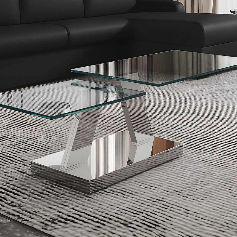 Ława z obrotowymi blatami OYRUS – Szkło hartowane i metal