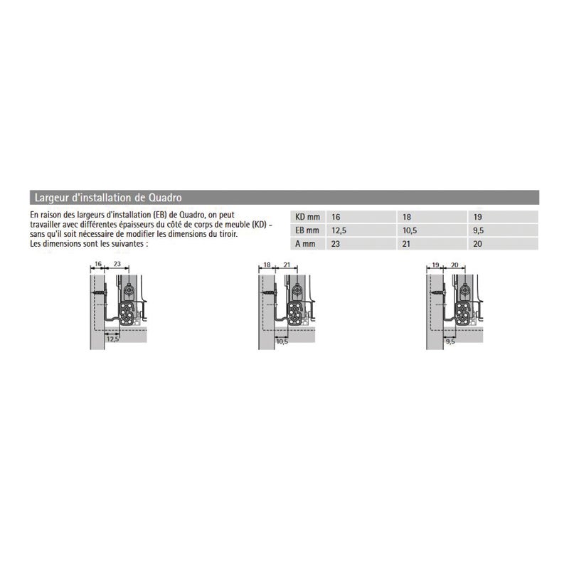 Coulisse quadro v6 silent system - Largeur d'encastrement : 9,5 mm - Longueur : 470 mm - HETTICH - 2