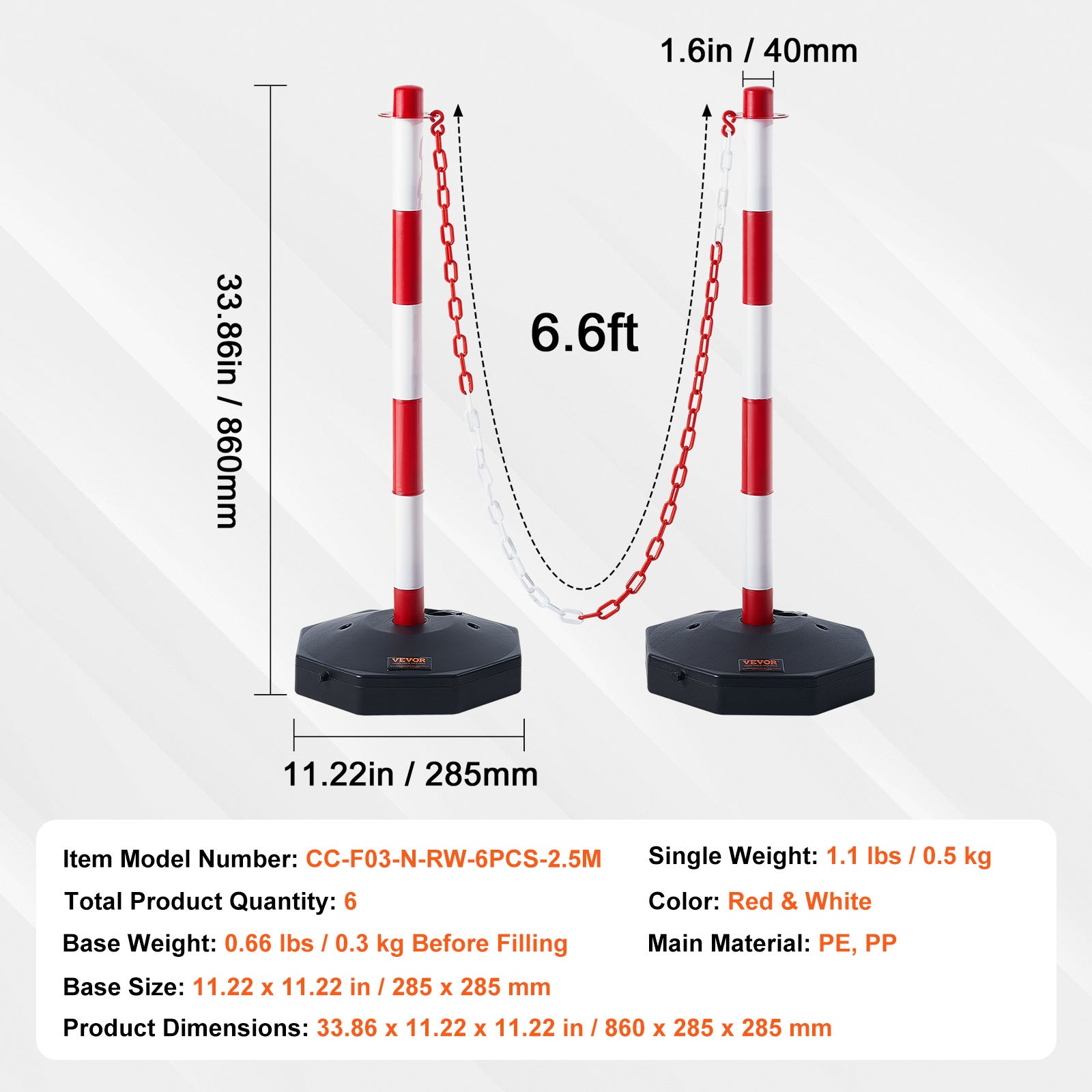 Paletti Stradali Paletti di Segnalazione 6 Pezzi Lunghezza Catena 2 m, Paletti di Segnalazione per Marciapiedi, Set di Paletti Barriera Stradale VEVOR - 7