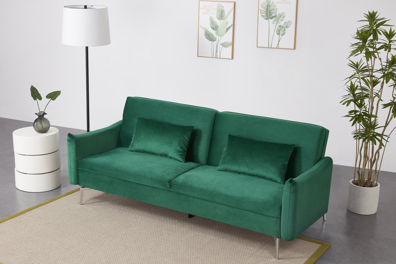 Canapé design convertible 3 places en velours vert BETTY | Leroy Merlin