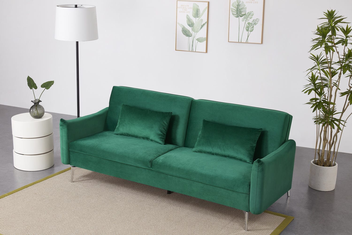 Canapé design convertible 3 places en velours vert BETTY | Leroy Merlin