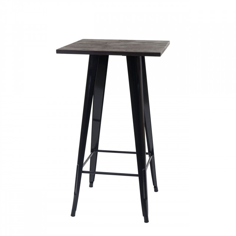 Stolik barowy HWC-A73 z drewnianym blatem, stolik bistro, stolik barowy, metalowy design industrialny MVG 107x60x60cm ~ czarny