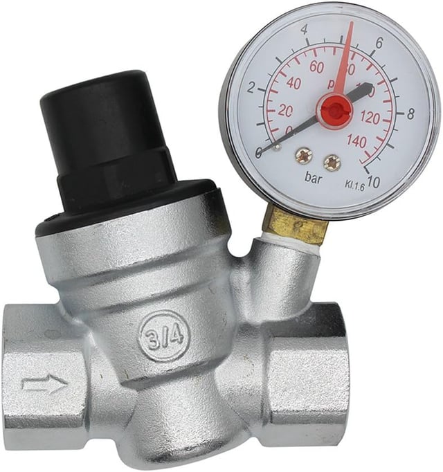 Réducteur Pression Eau DN20 3/4’’ – Régulateur avec Manomètre, Contrôle Fiable pour Systèmes Plomberie