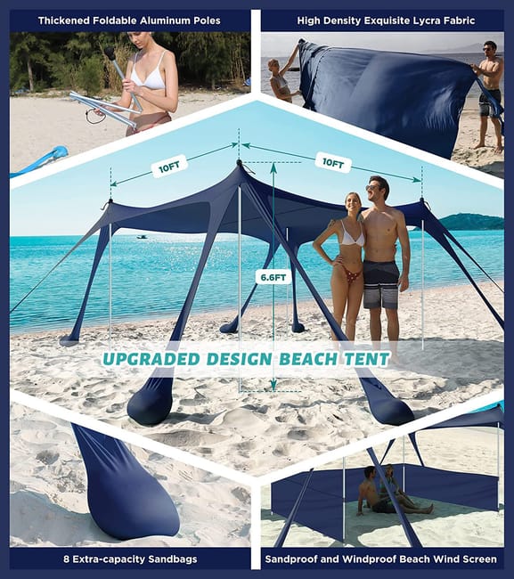 DIKI Tenda Da Spiaggia In Lycra, Parasole Portatile, Protezione UV UPF 50+, Con Sacco Di Sabbia, Ancora, Per Picnic, Pesca, Campeggio (2,1 M X 2,1 M) : Amazon.it: Sport E Tempo Libero