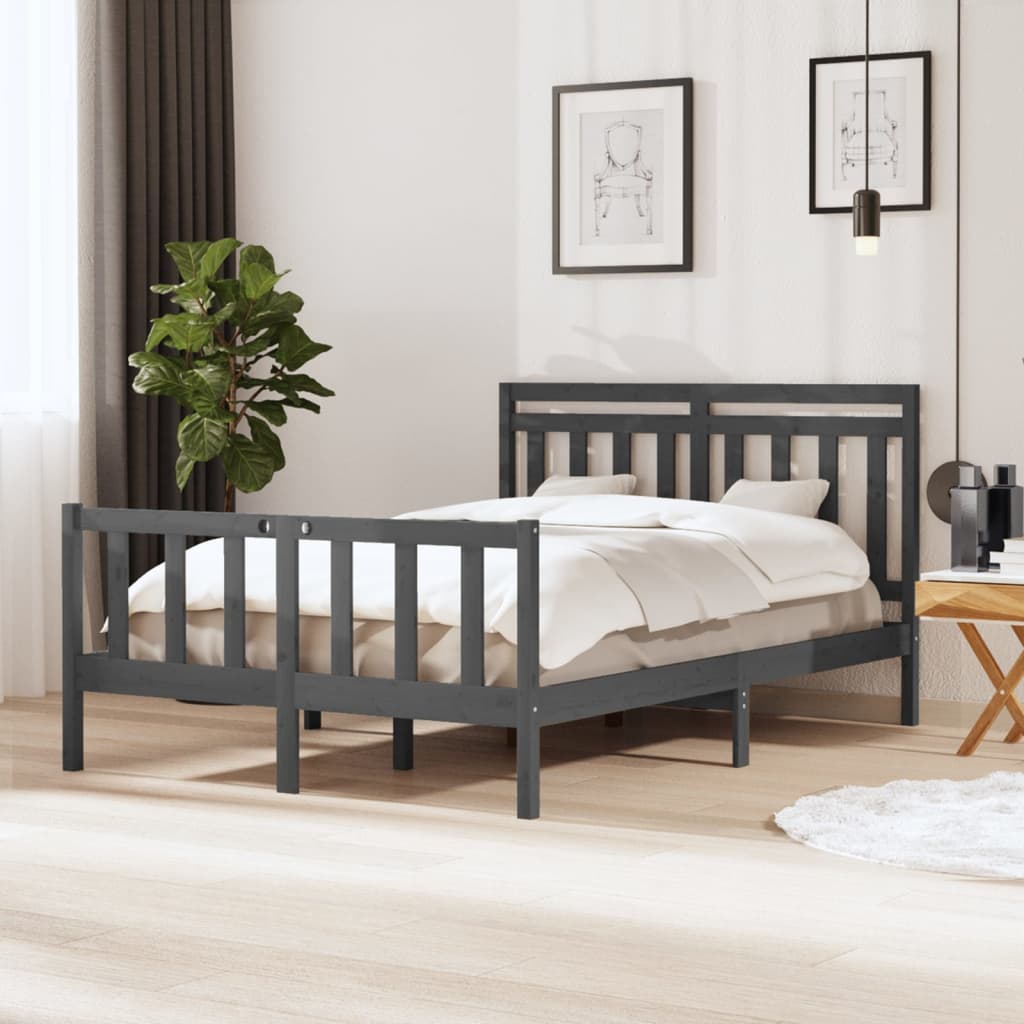 VidaXL Letto In Legno Massello Grigio 140x190 Cm – Struttura Con Testiera E Doghe Per Camera Da Letto