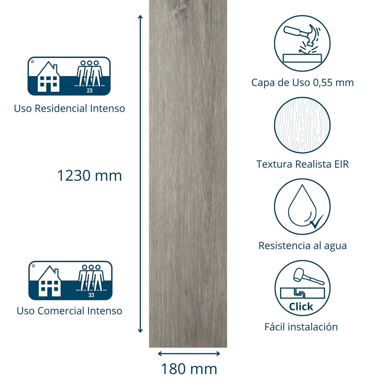 Suelo vinílico SPC clic Extrem 5 mm efecto madera Gris Antracita ISOVEX (2,21 m²) - 2