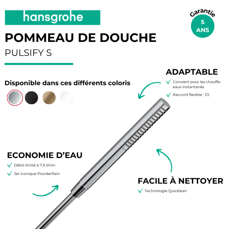 Pommeau de douche HANSGROHE Pulsify S 100 EcoSmart chromé - 3